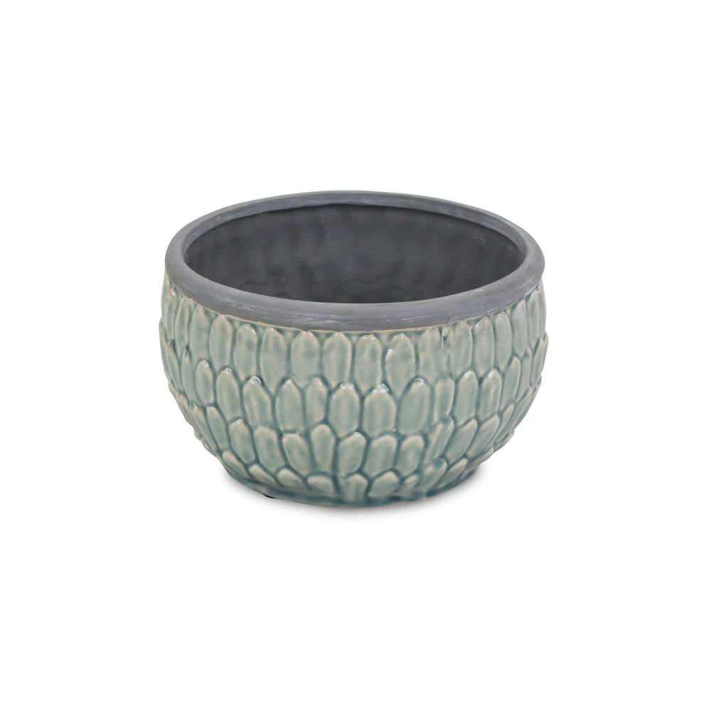 8" Aqua Textural Tone On Tone Ceramic Indoor Outdoor Round Pot Planter - Homeroots - Flyclothing LLC