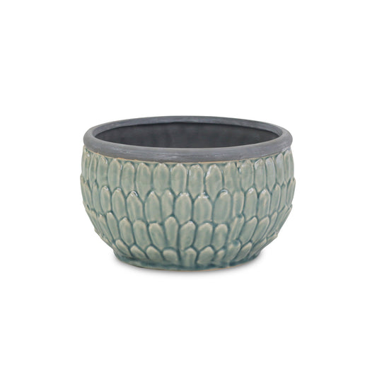 8" Aqua Textural Tone On Tone Ceramic Indoor Outdoor Round Pot Planter - Homeroots