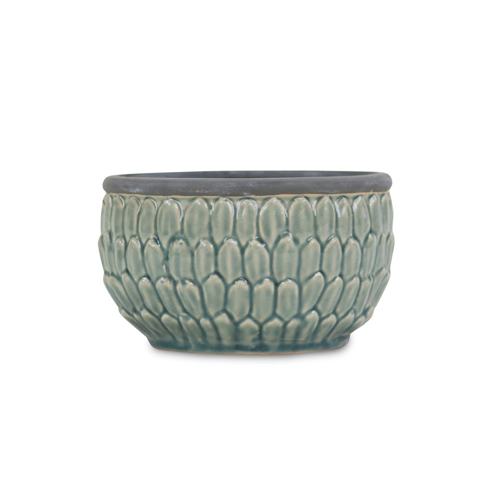 8" Aqua Textural Tone On Tone Ceramic Indoor Outdoor Round Pot Planter - Homeroots - Flyclothing LLC