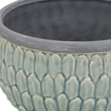 8" Aqua Textural Tone On Tone Ceramic Indoor Outdoor Round Pot Planter - Homeroots - Flyclothing LLC