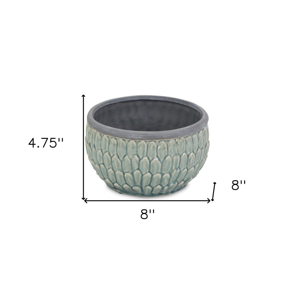 8" Aqua Textural Tone On Tone Ceramic Indoor Outdoor Round Pot Planter - Homeroots - Flyclothing LLC