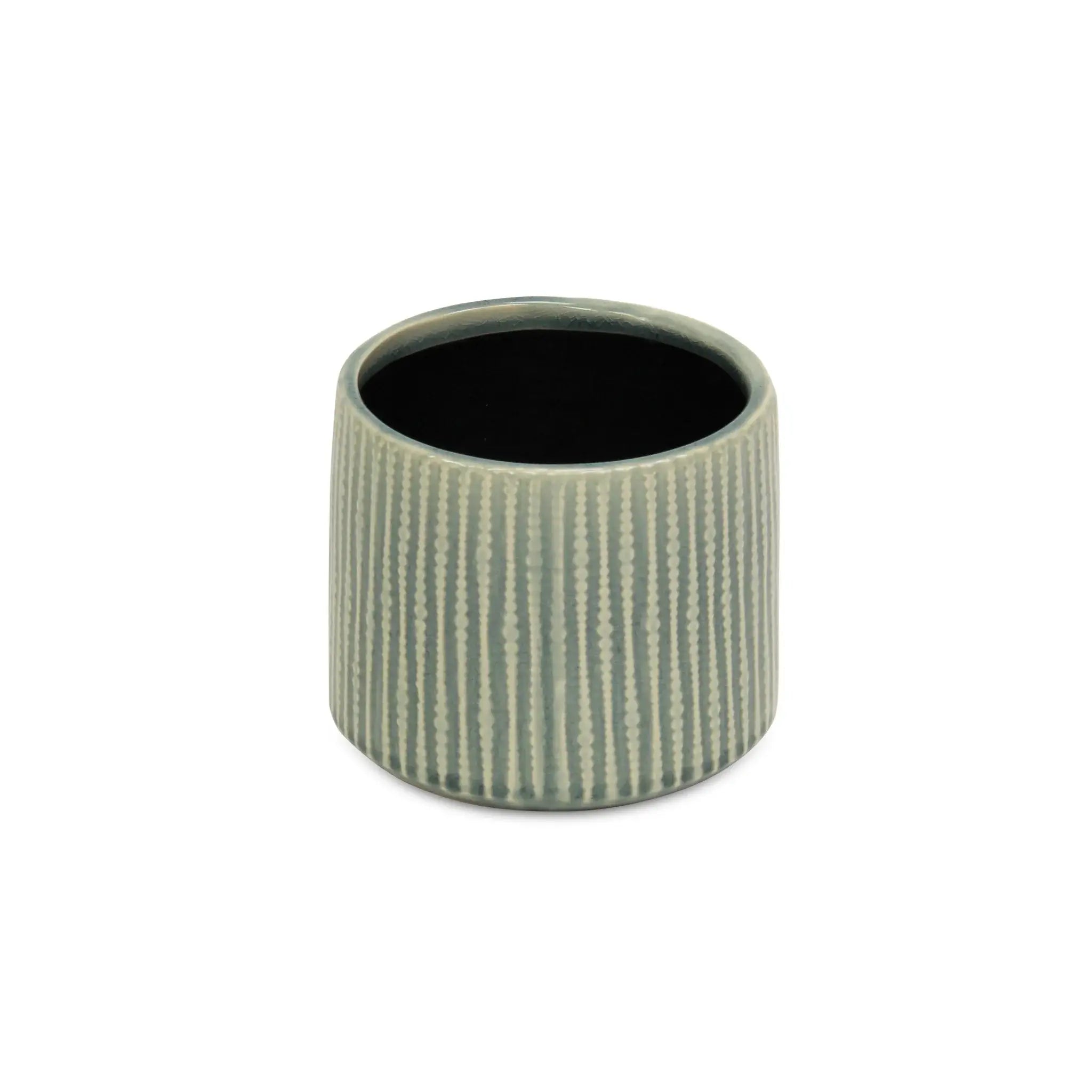 6" Green Striped Ceramic Indoor Outdoor Round Pot Planter - Homeroots - Flyclothing LLC