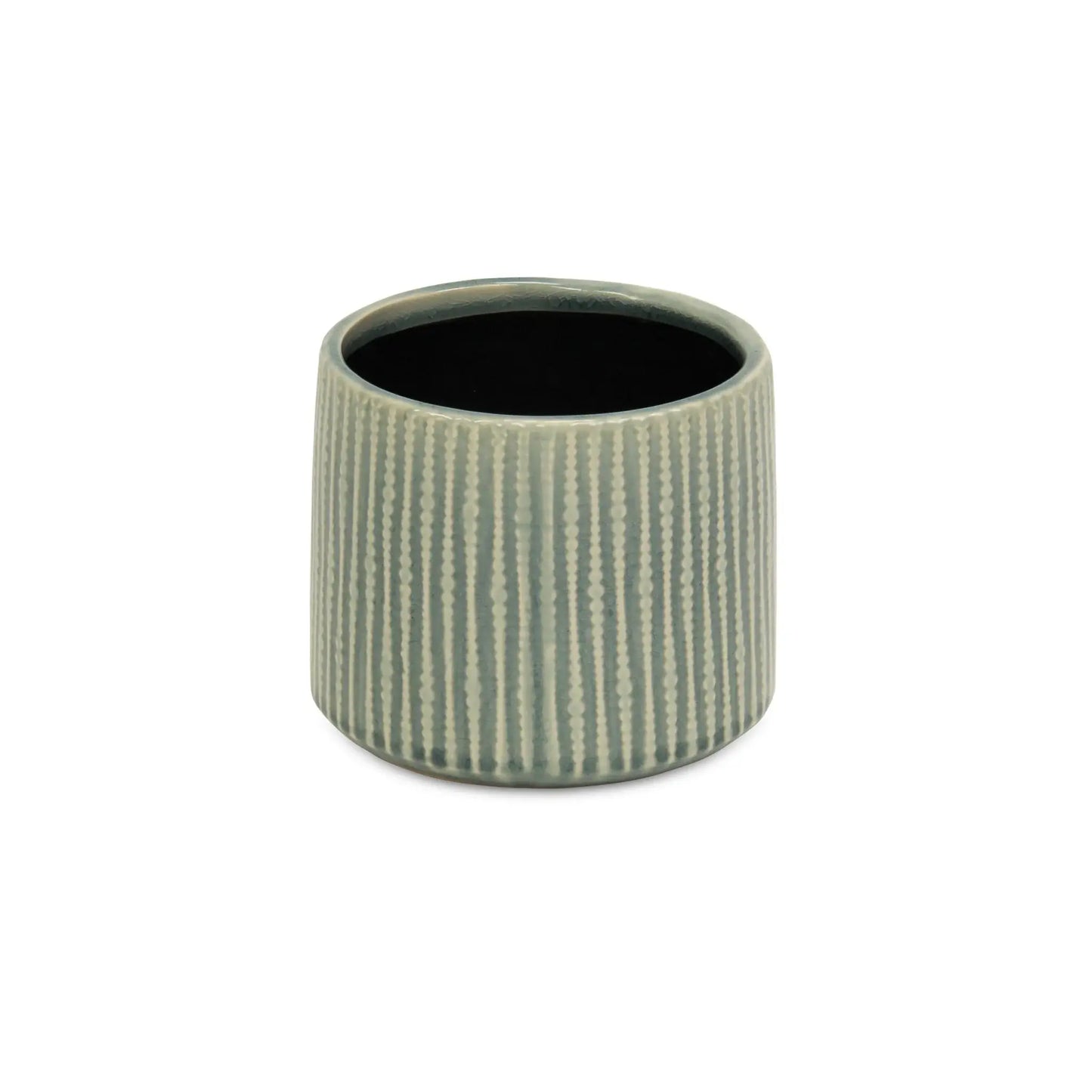 6" Green Striped Ceramic Indoor Outdoor Round Pot Planter - Homeroots - Flyclothing LLC