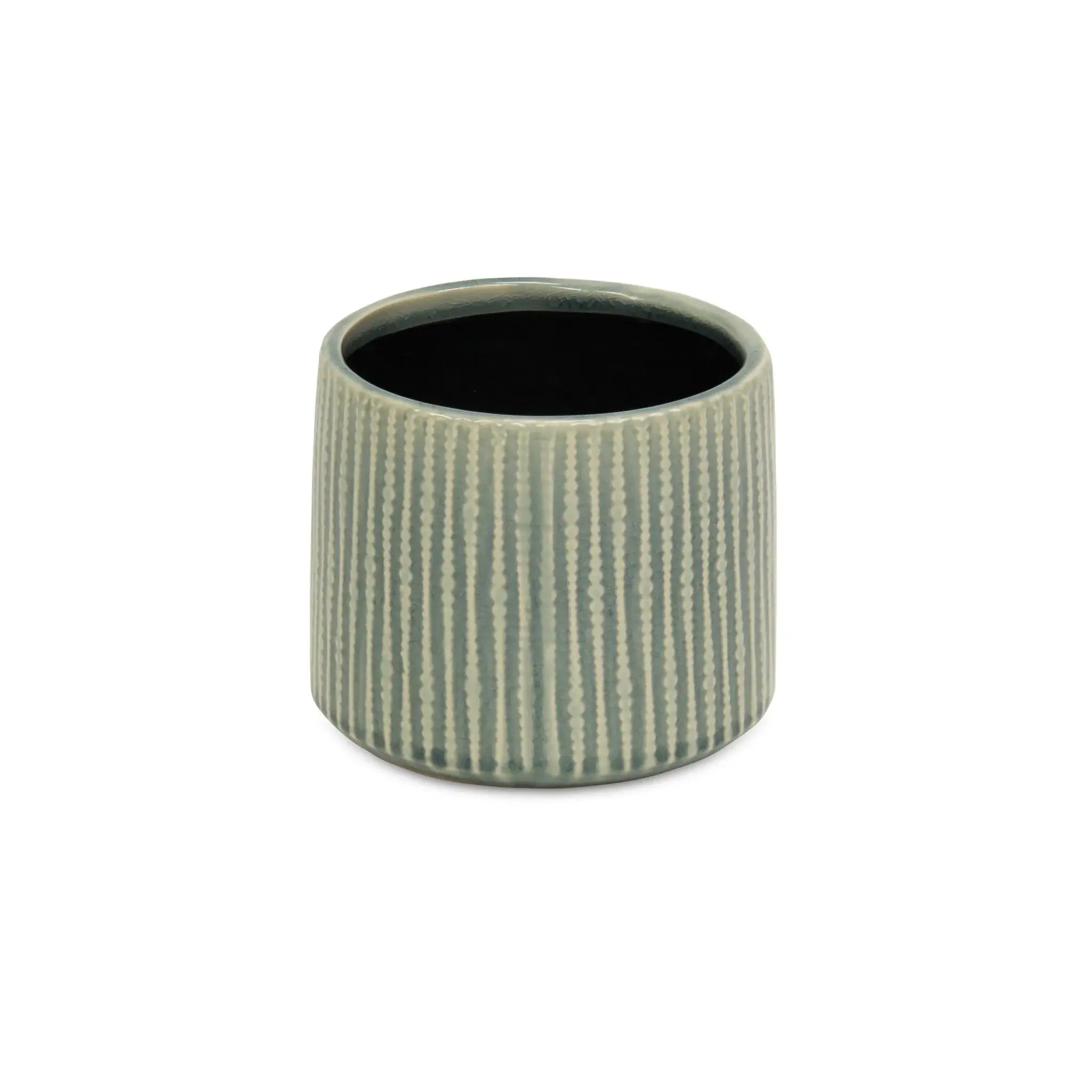 6" Green Striped Ceramic Indoor Outdoor Round Pot Planter - Homeroots - Flyclothing LLC