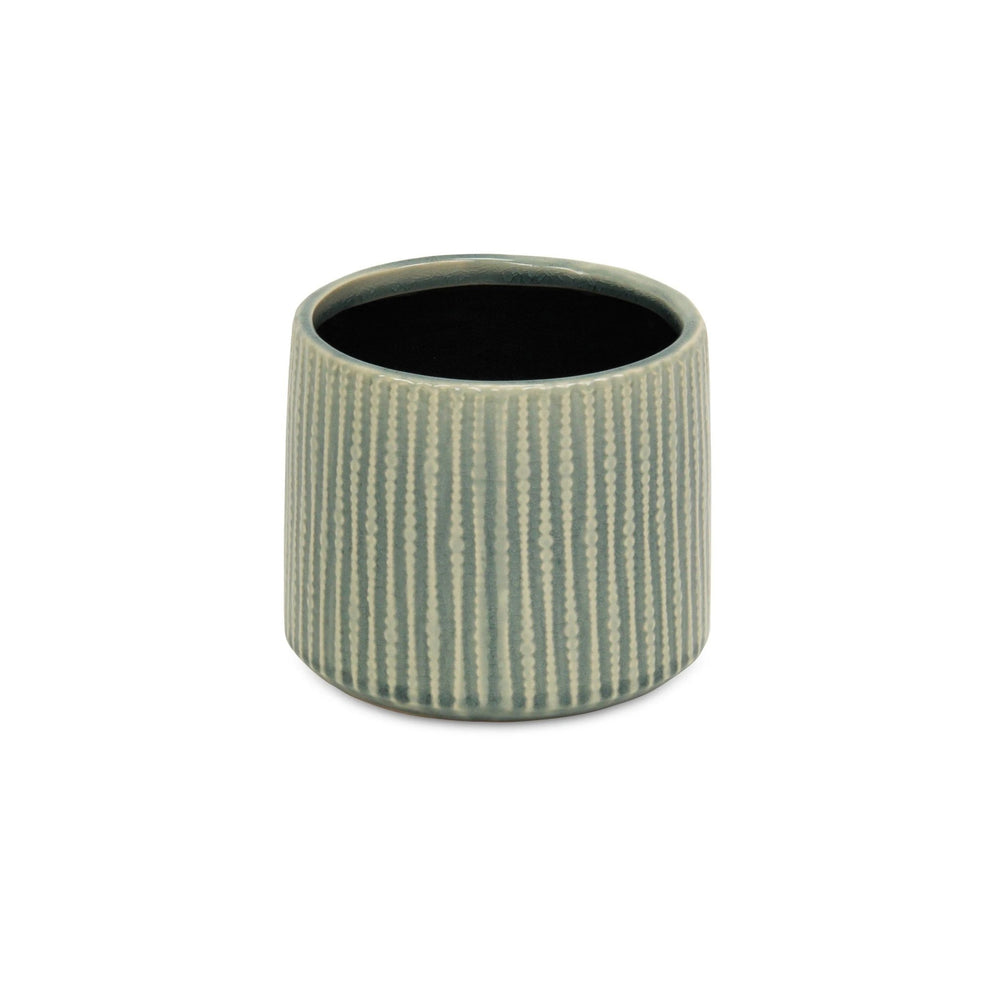 6" Green Striped Ceramic Indoor Outdoor Round Pot Planter - Homeroots - Flyclothing LLC