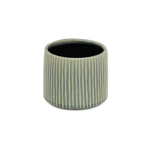 6" Green Striped Ceramic Indoor Outdoor Round Pot Planter - Homeroots