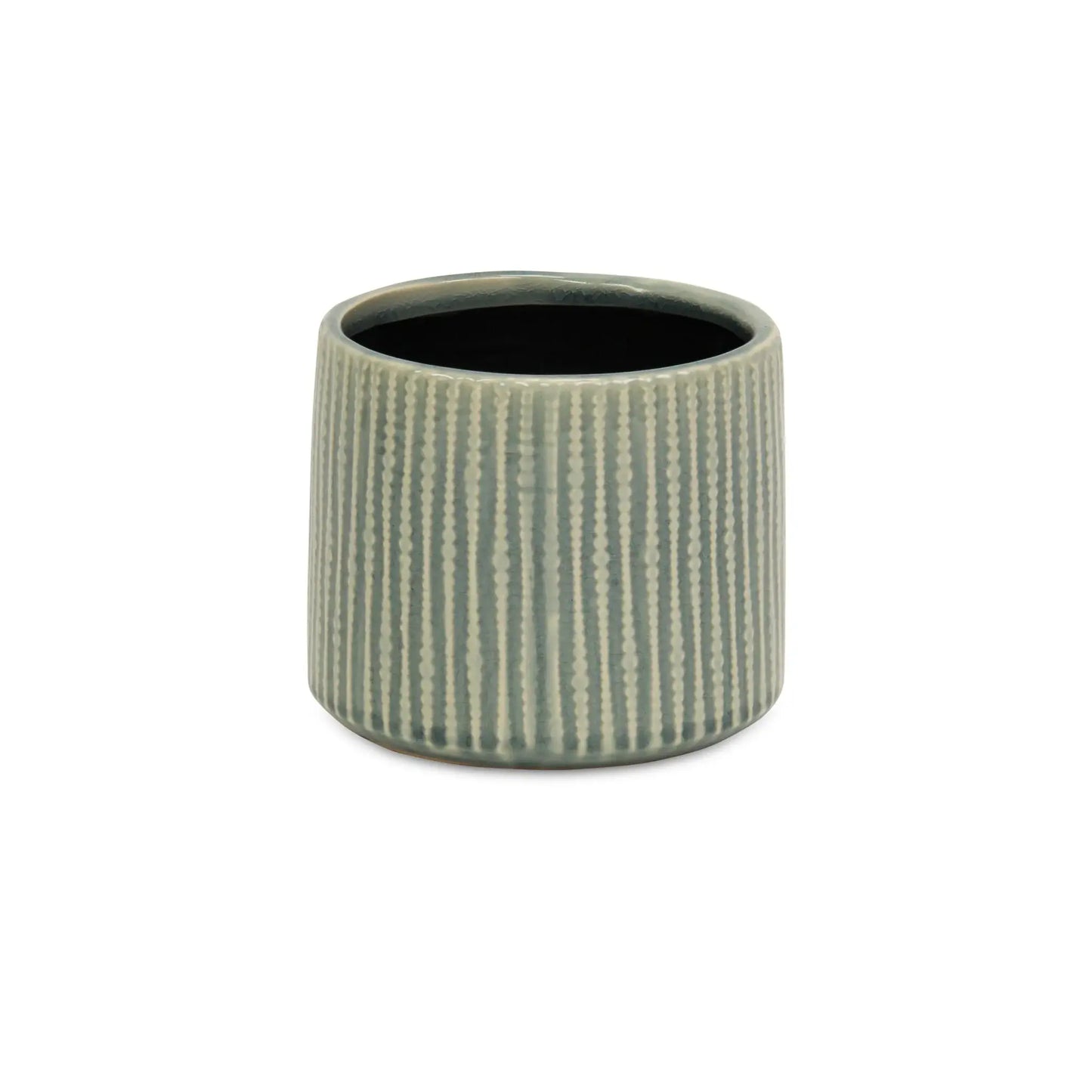 6" Green Striped Ceramic Indoor Outdoor Round Pot Planter - Homeroots - Flyclothing LLC