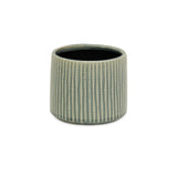 6" Green Striped Ceramic Indoor Outdoor Round Pot Planter - Homeroots - Flyclothing LLC