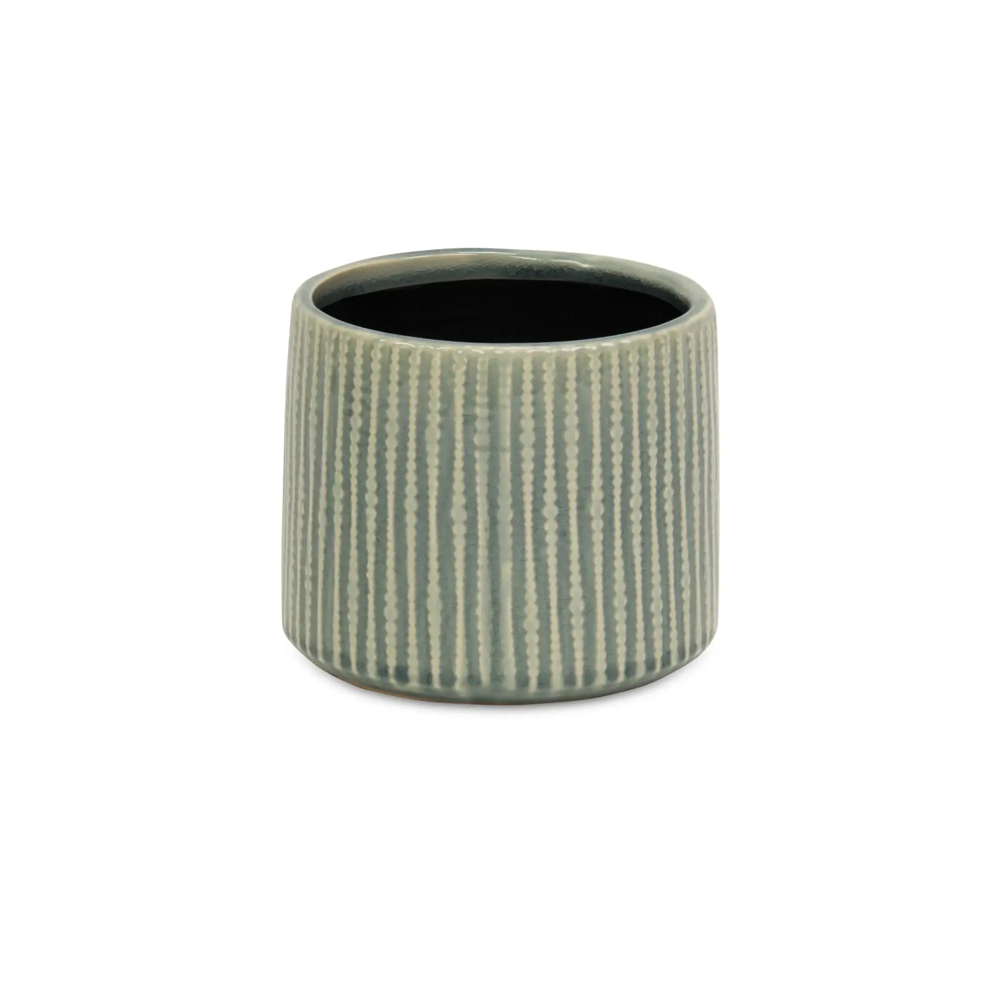 6" Green Striped Ceramic Indoor Outdoor Round Pot Planter - Homeroots - Flyclothing LLC