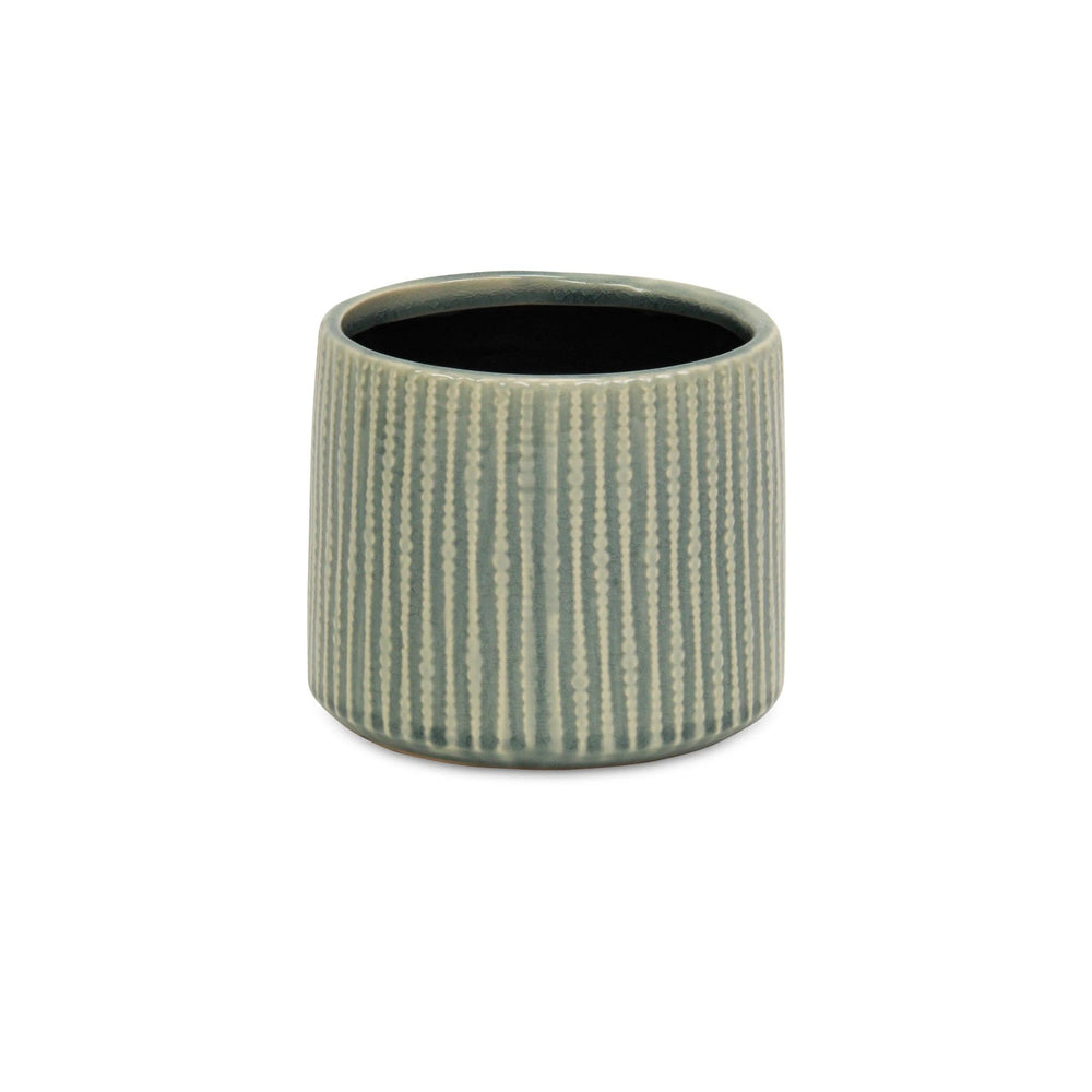6" Green Striped Ceramic Indoor Outdoor Round Pot Planter - Homeroots - Flyclothing LLC