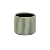 6" Green Striped Ceramic Indoor Outdoor Round Pot Planter - Homeroots
