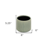 6" Green Striped Ceramic Indoor Outdoor Round Pot Planter - Homeroots - Flyclothing LLC