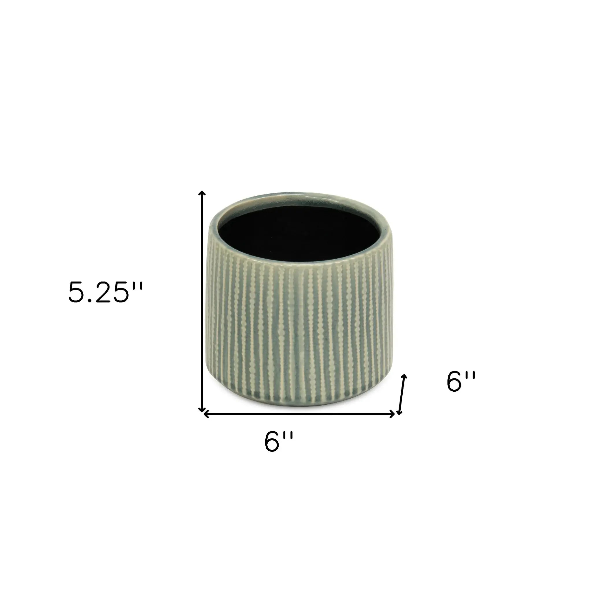 6" Green Striped Ceramic Indoor Outdoor Round Pot Planter - Homeroots - Flyclothing LLC