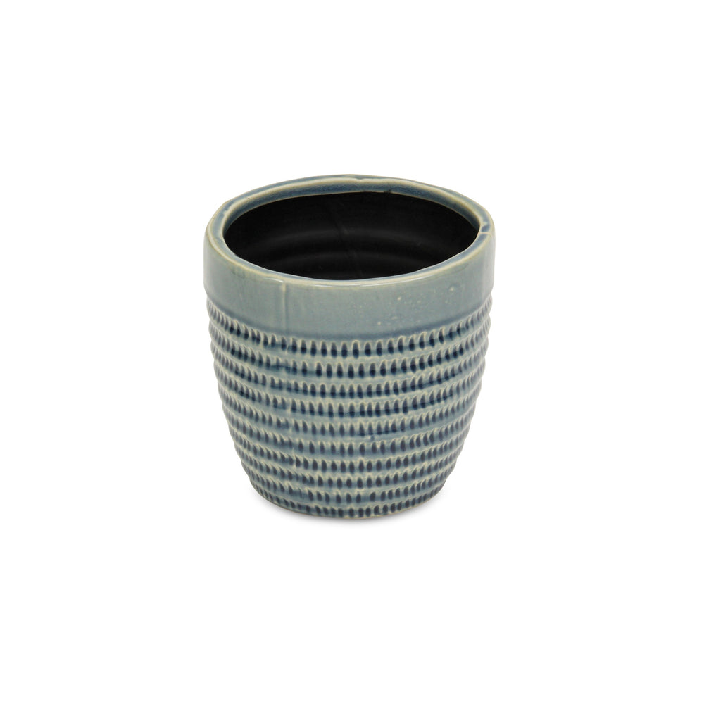 6" Aqua Striped Ceramic Indoor Outdoor Round Pot Planter - Homeroots - Flyclothing LLC