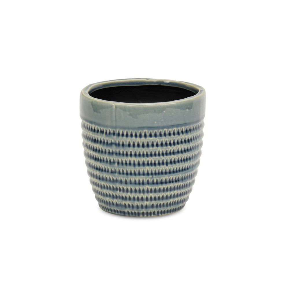 6" Aqua Striped Ceramic Indoor Outdoor Round Pot Planter - Homeroots - Flyclothing LLC