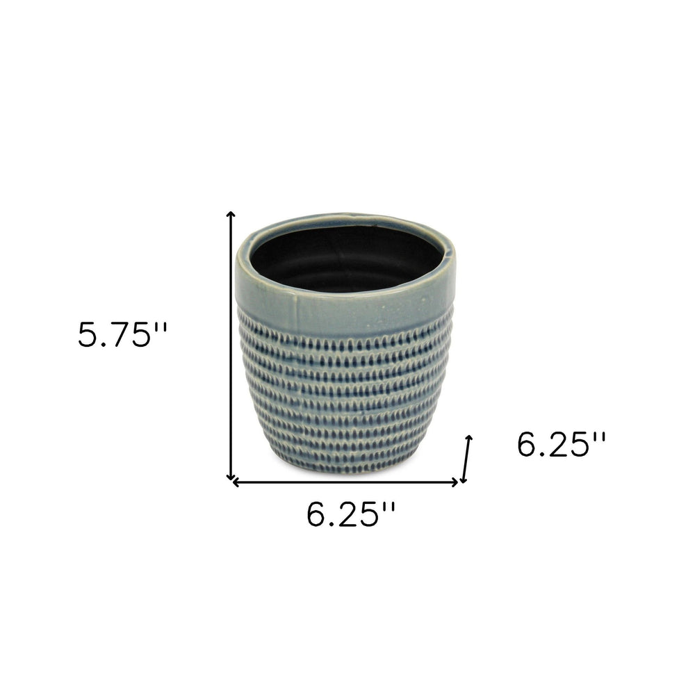 6" Aqua Striped Ceramic Indoor Outdoor Round Pot Planter - Homeroots - Flyclothing LLC