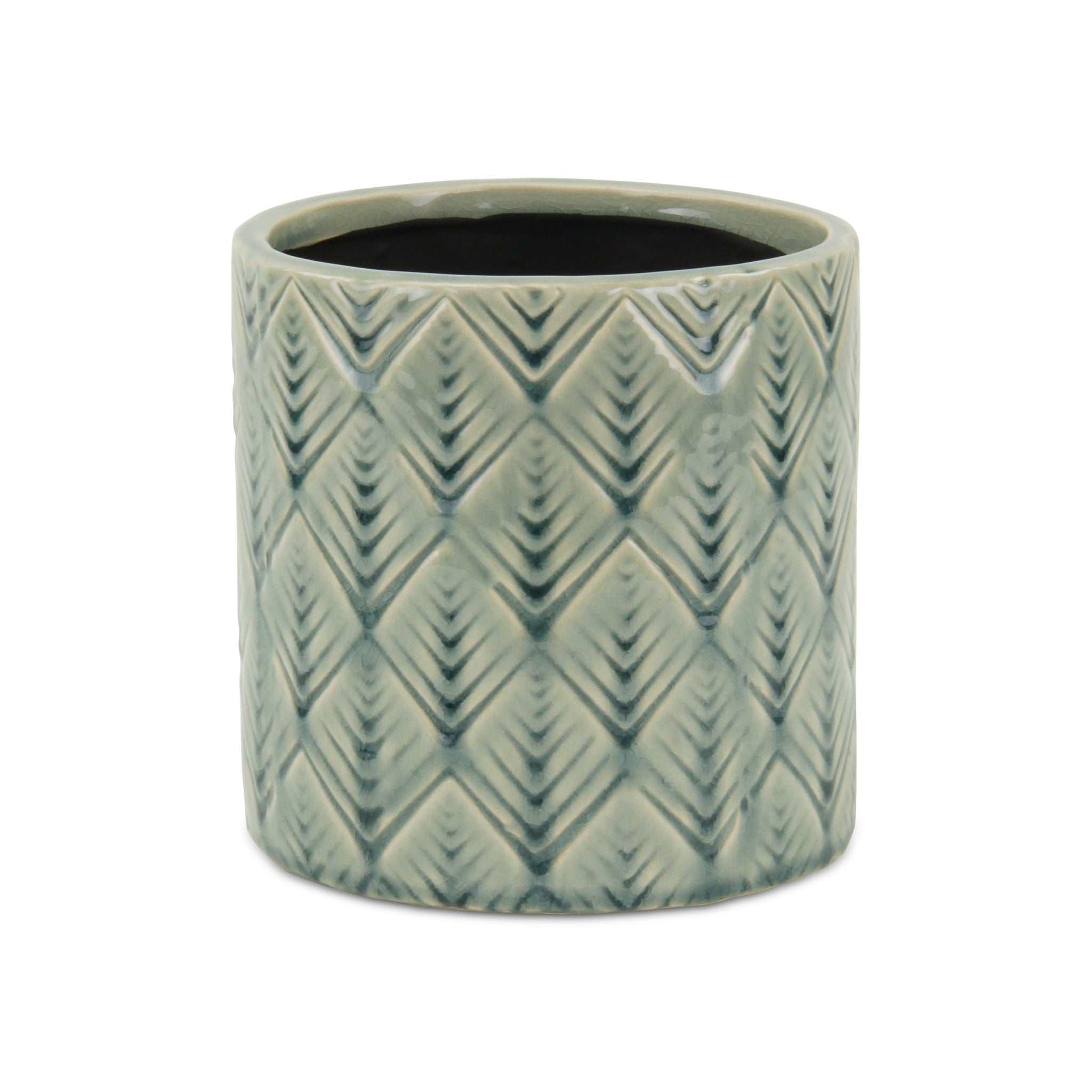 6" Green Geometric Ceramic Indoor Outdoor Round Pot Planter - Homeroots - Flyclothing LLC