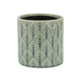 6" Green Geometric Ceramic Indoor Outdoor Round Pot Planter - Homeroots