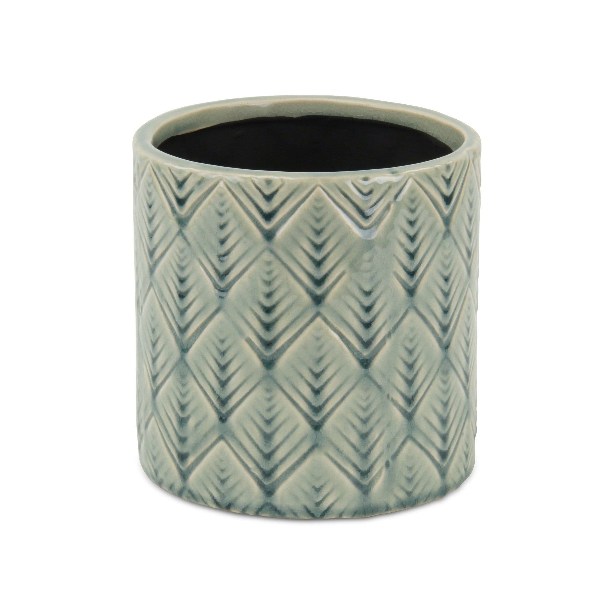 6" Green Geometric Ceramic Indoor Outdoor Round Pot Planter - Homeroots - Flyclothing LLC