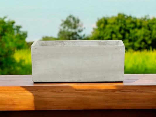 9" Light Gray Rustic Cement Indoor Outdoor Rectangular Pot Planter