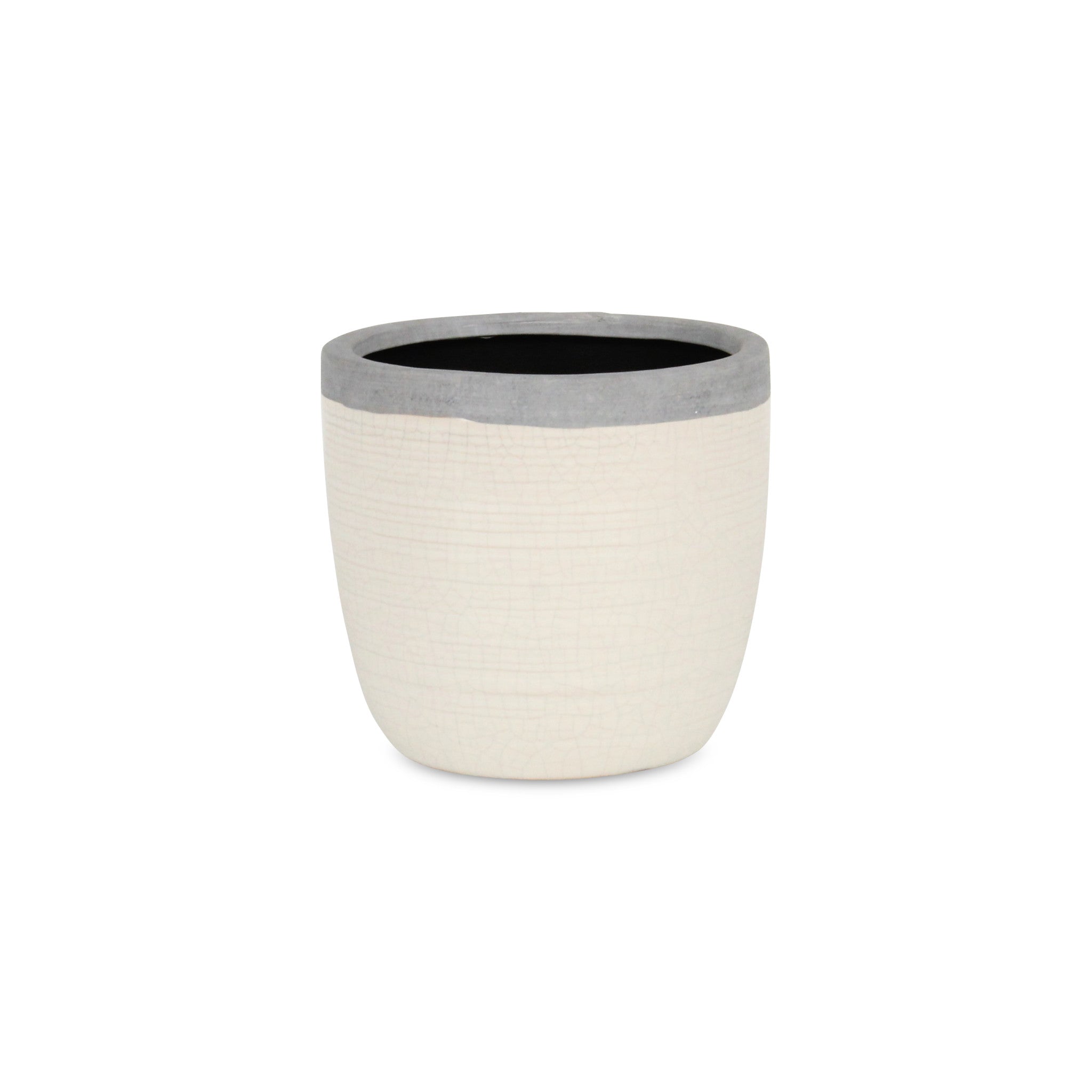 6" Cream and Gray Crackle Mosaic Ceramic Indoor Outdoor Round Pot Planter - Homeroots - Flyclothing LLC