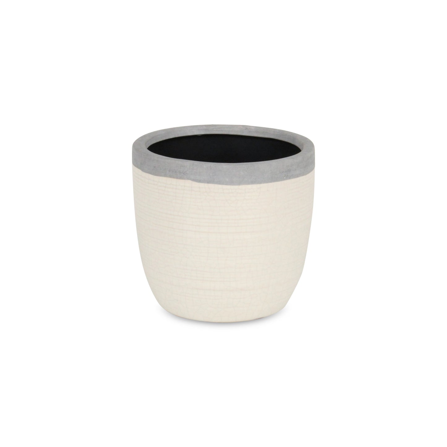 6" Cream and Gray Crackle Mosaic Ceramic Indoor Outdoor Round Pot Planter - Homeroots - Flyclothing LLC