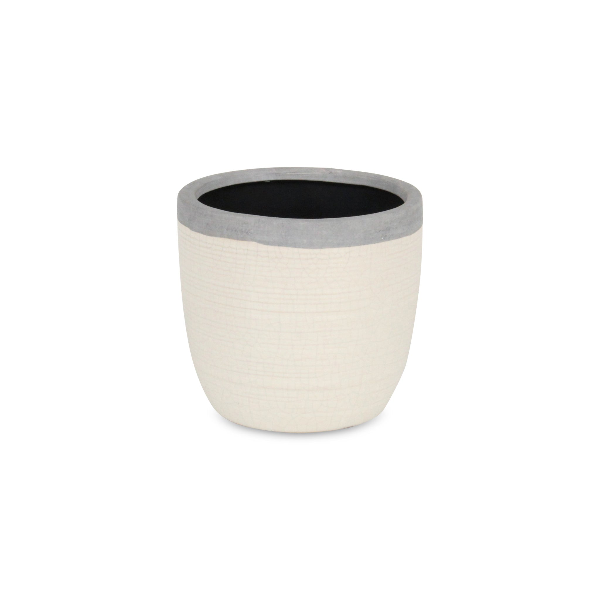 6" Cream and Gray Crackle Mosaic Ceramic Indoor Outdoor Round Pot Planter - Homeroots - Flyclothing LLC