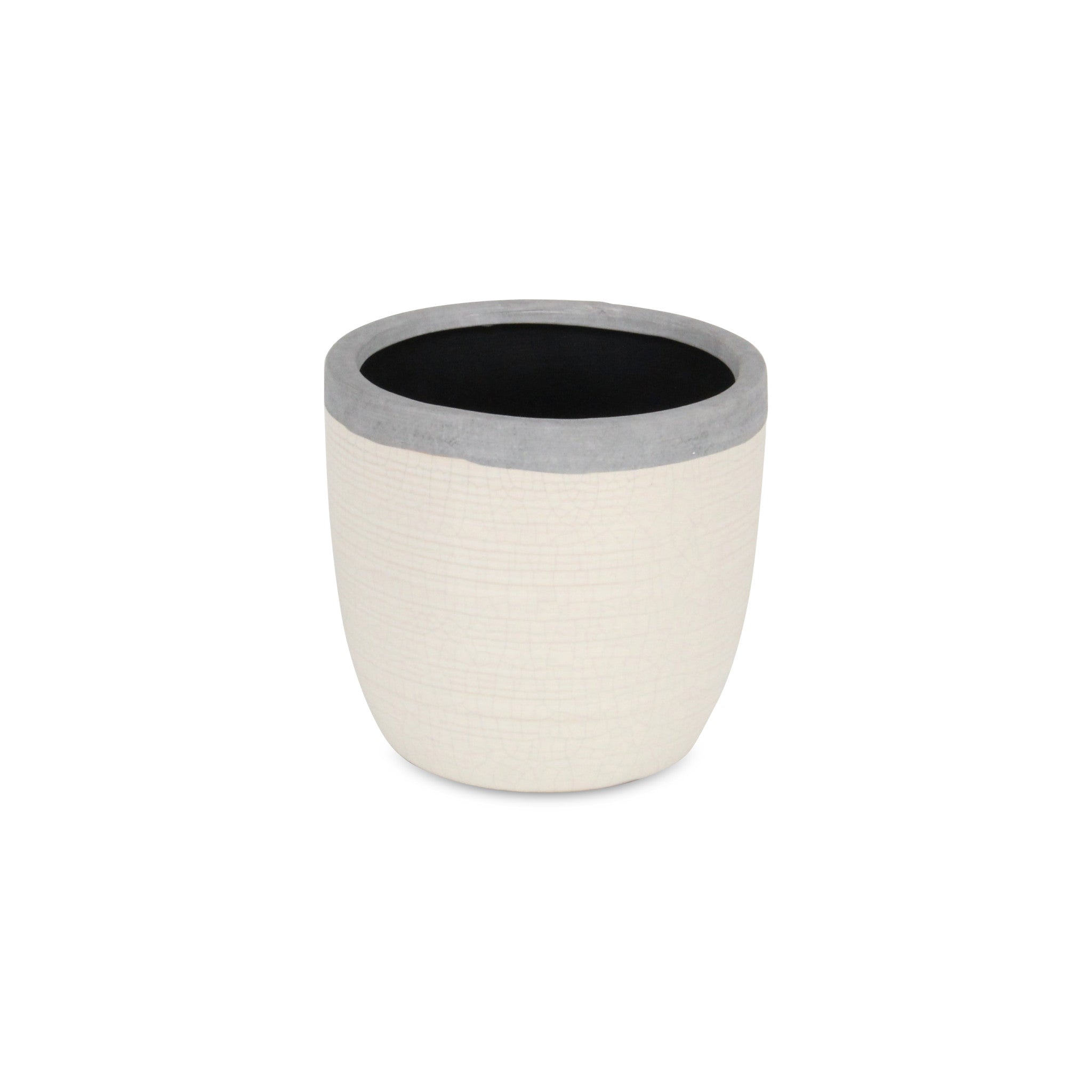 6" Cream and Gray Crackle Mosaic Ceramic Indoor Outdoor Round Pot Planter - Homeroots - Flyclothing LLC