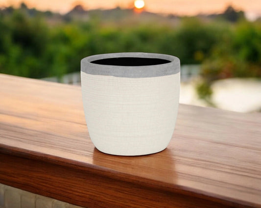 6" Cream and Gray Crackle Mosaic Ceramic Indoor Outdoor Round Pot Planter - Homeroots