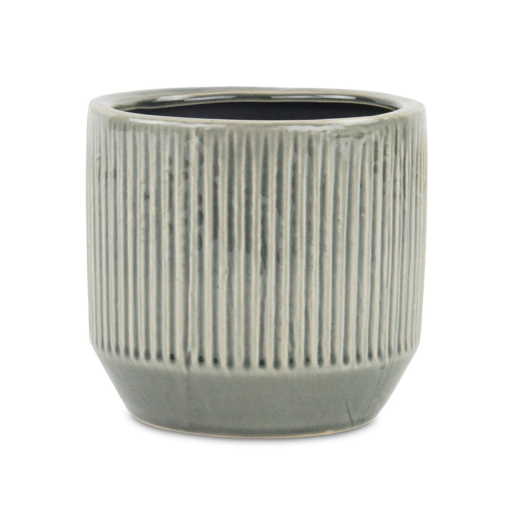 6" Gray Striped Ceramic Indoor Outdoor Round Pot Planter - Homeroots - Flyclothing LLC