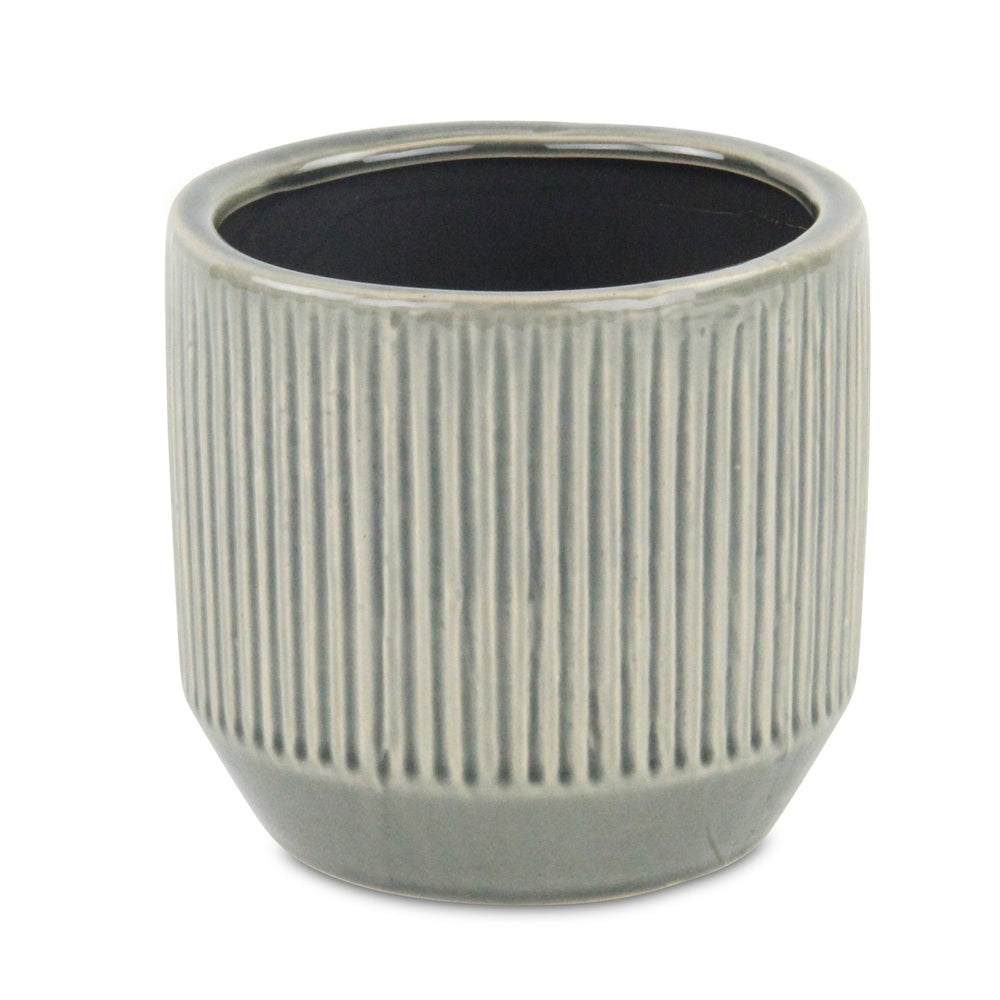 6" Gray Striped Ceramic Indoor Outdoor Round Pot Planter - Homeroots - Flyclothing LLC