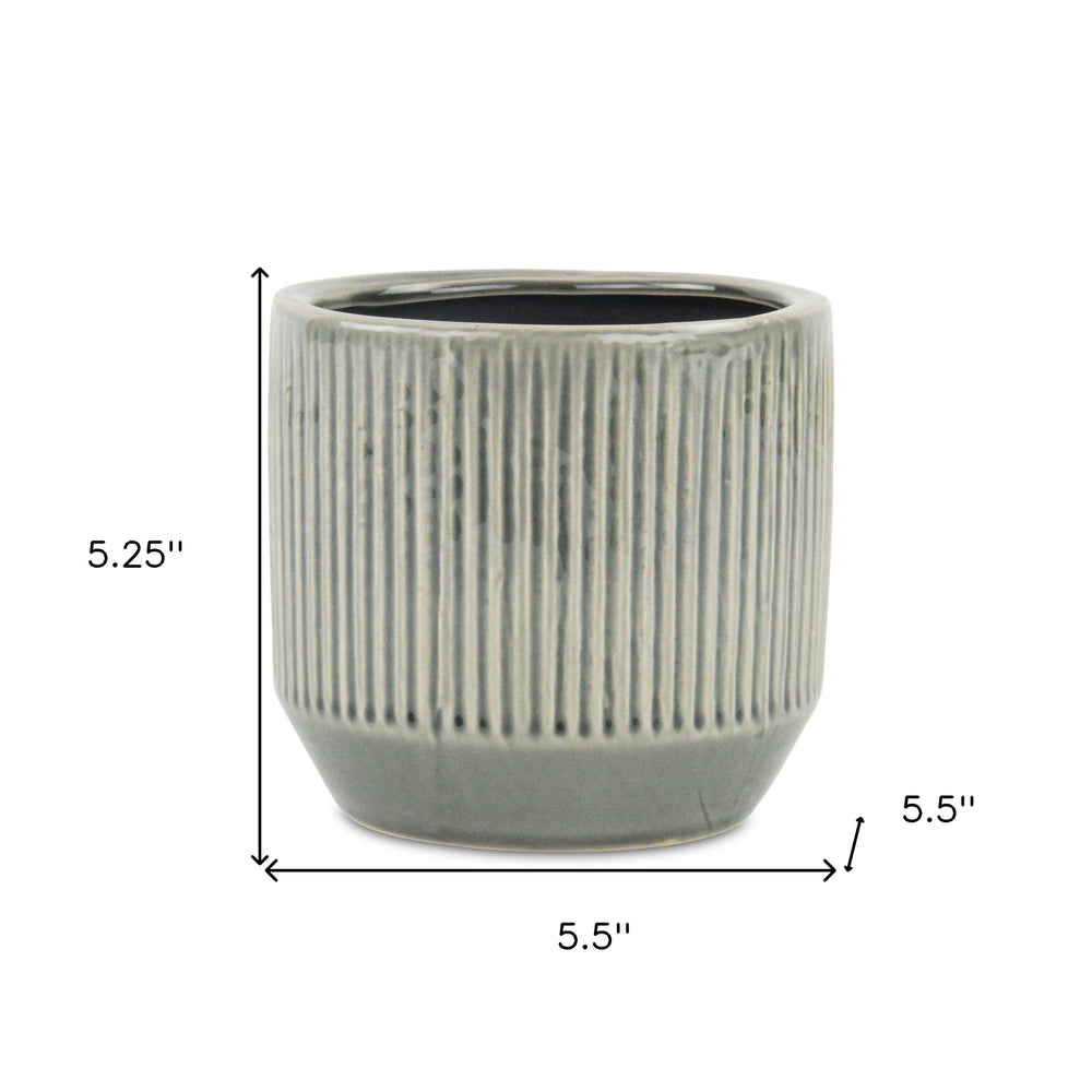 6" Gray Striped Ceramic Indoor Outdoor Round Pot Planter - Homeroots - Flyclothing LLC