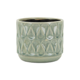 7" Green Geometric Imprint Ceramic Indoor Outdoor Round Pot Planter - Homeroots - Flyclothing LLC