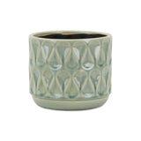 7" Green Geometric Imprint Ceramic Indoor Outdoor Round Pot Planter