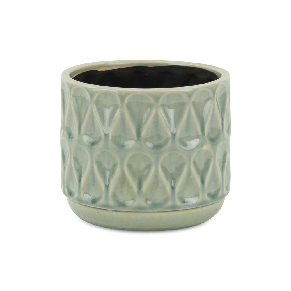 7" Green Geometric Imprint Ceramic Indoor Outdoor Round Pot Planter - Homeroots - Flyclothing LLC