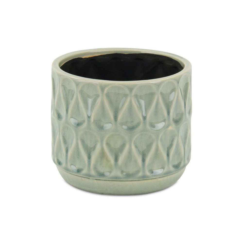 7" Green Geometric Imprint Ceramic Indoor Outdoor Round Pot Planter - Homeroots - Flyclothing LLC