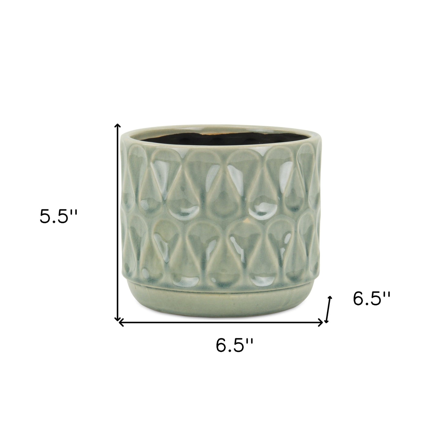 7" Green Geometric Imprint Ceramic Indoor Outdoor Round Pot Planter - Homeroots - Flyclothing LLC