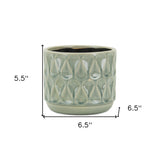 7" Green Geometric Imprint Ceramic Indoor Outdoor Round Pot Planter - Homeroots - Flyclothing LLC