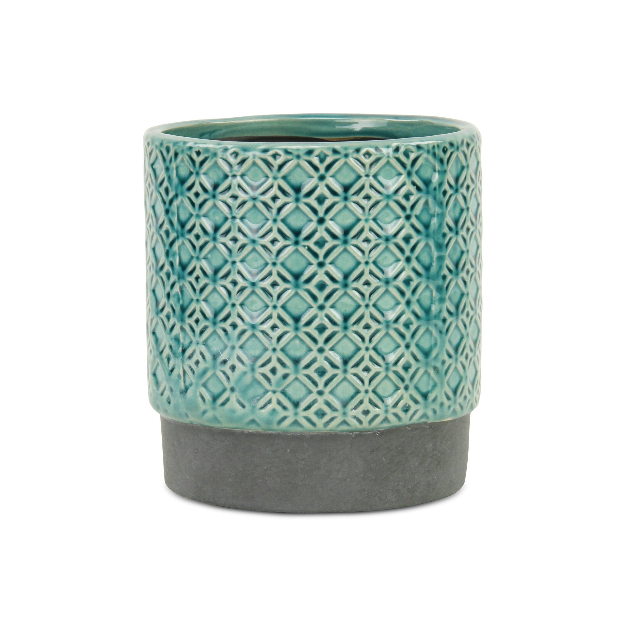 6" Turquoise Geometric Ceramic Indoor Outdoor Round Pot Planter - Homeroots - Flyclothing LLC