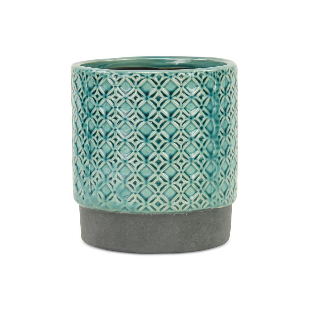 6" Turquoise Geometric Ceramic Indoor Outdoor Round Pot Planter - Homeroots - Flyclothing LLC