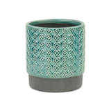 6" Turquoise Geometric Ceramic Indoor Outdoor Round Pot Planter - Homeroots - Flyclothing LLC