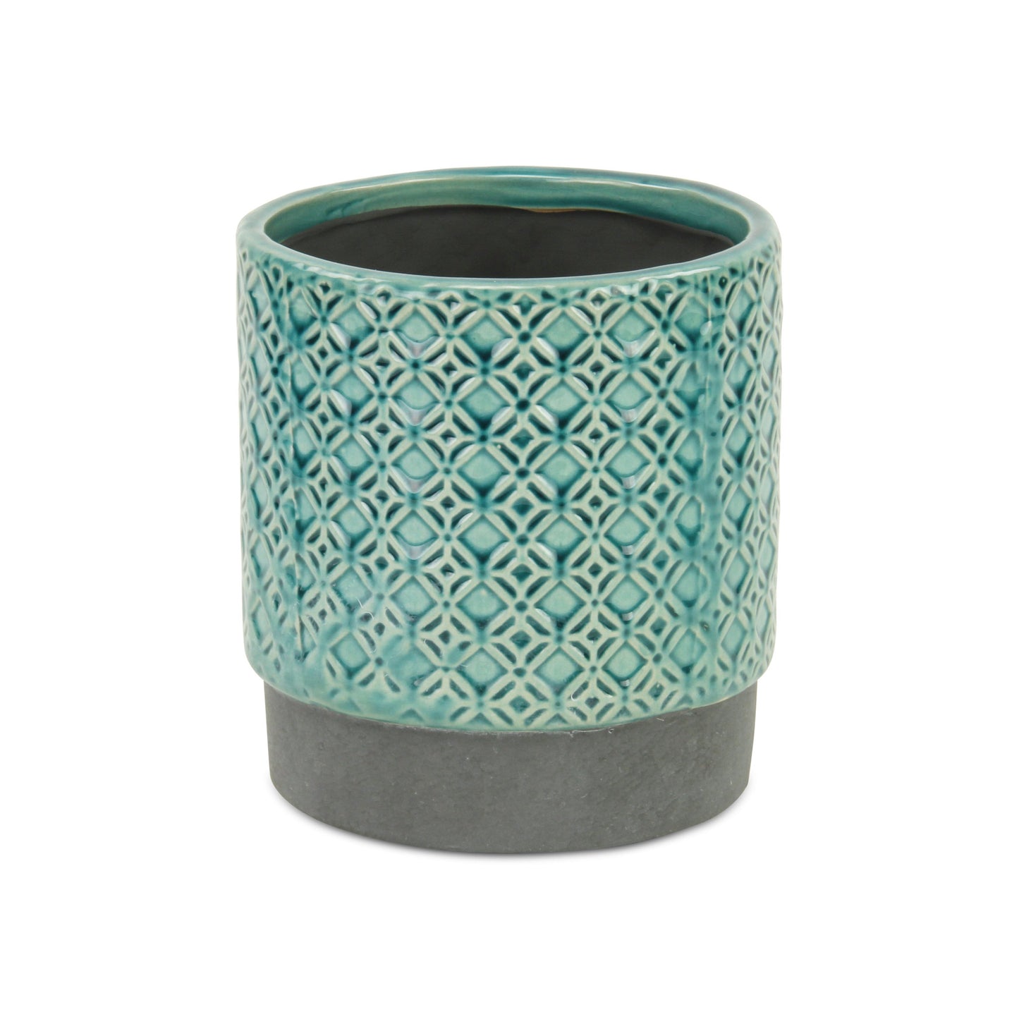 6" Turquoise Geometric Ceramic Indoor Outdoor Round Pot Planter - Homeroots - Flyclothing LLC