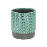 6" Turquoise Geometric Ceramic Indoor Outdoor Round Pot Planter - Homeroots - Flyclothing LLC