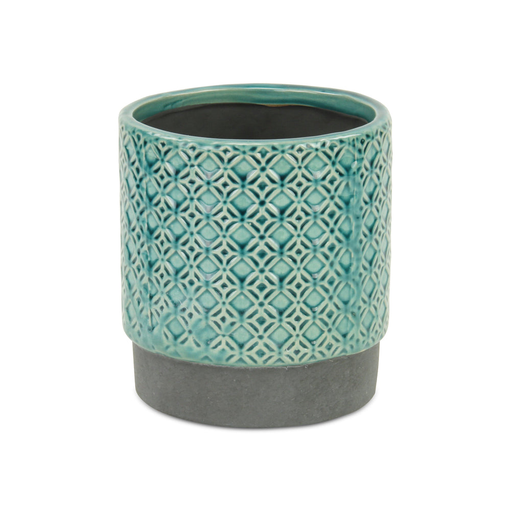 6" Turquoise Geometric Ceramic Indoor Outdoor Round Pot Planter - Homeroots - Flyclothing LLC