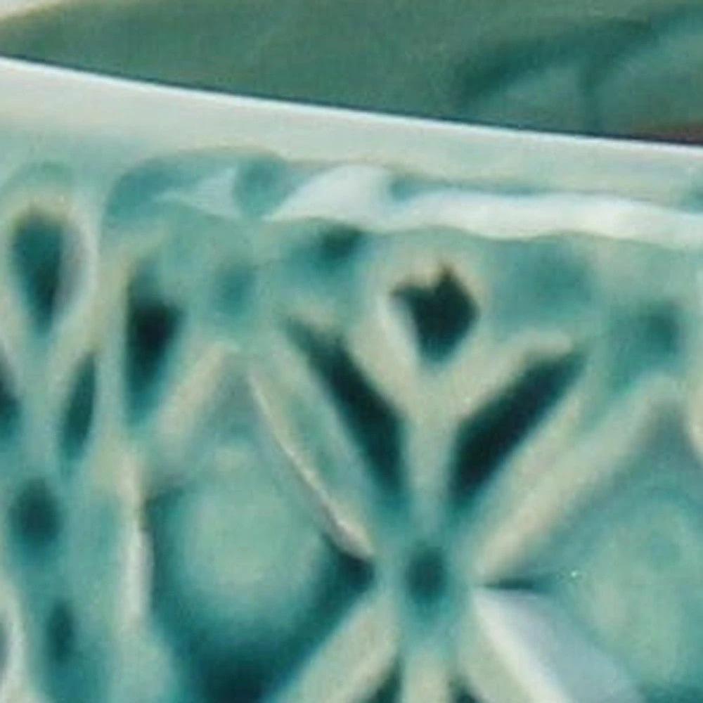 6" Turquoise Geometric Ceramic Indoor Outdoor Round Pot Planter - Homeroots - Flyclothing LLC