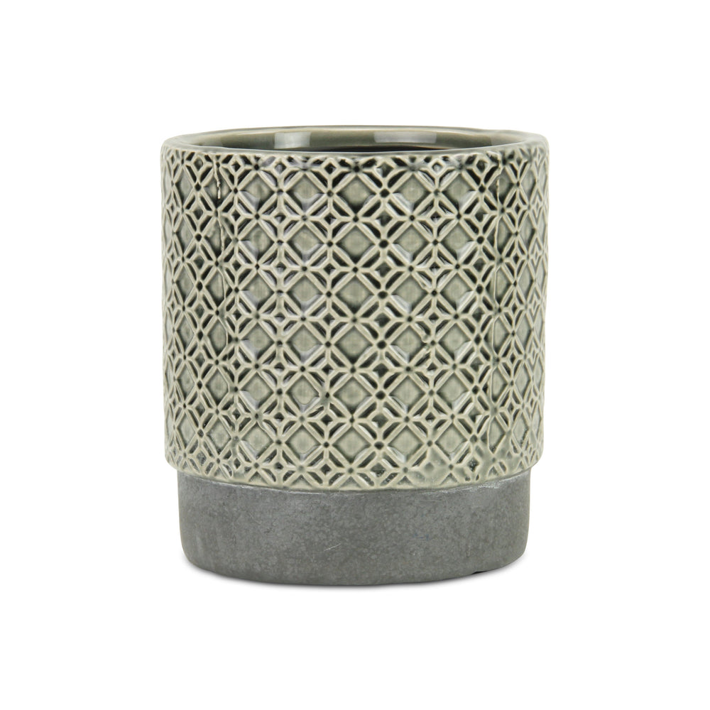6" Gray Geometric Ceramic Indoor Outdoor Round Pot Planter - Homeroots - Flyclothing LLC