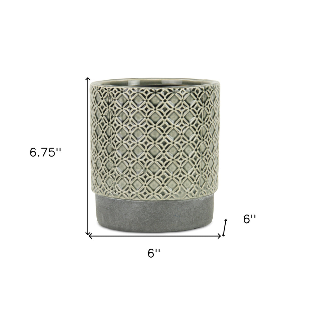 6" Gray Geometric Ceramic Indoor Outdoor Round Pot Planter - Homeroots - Flyclothing LLC