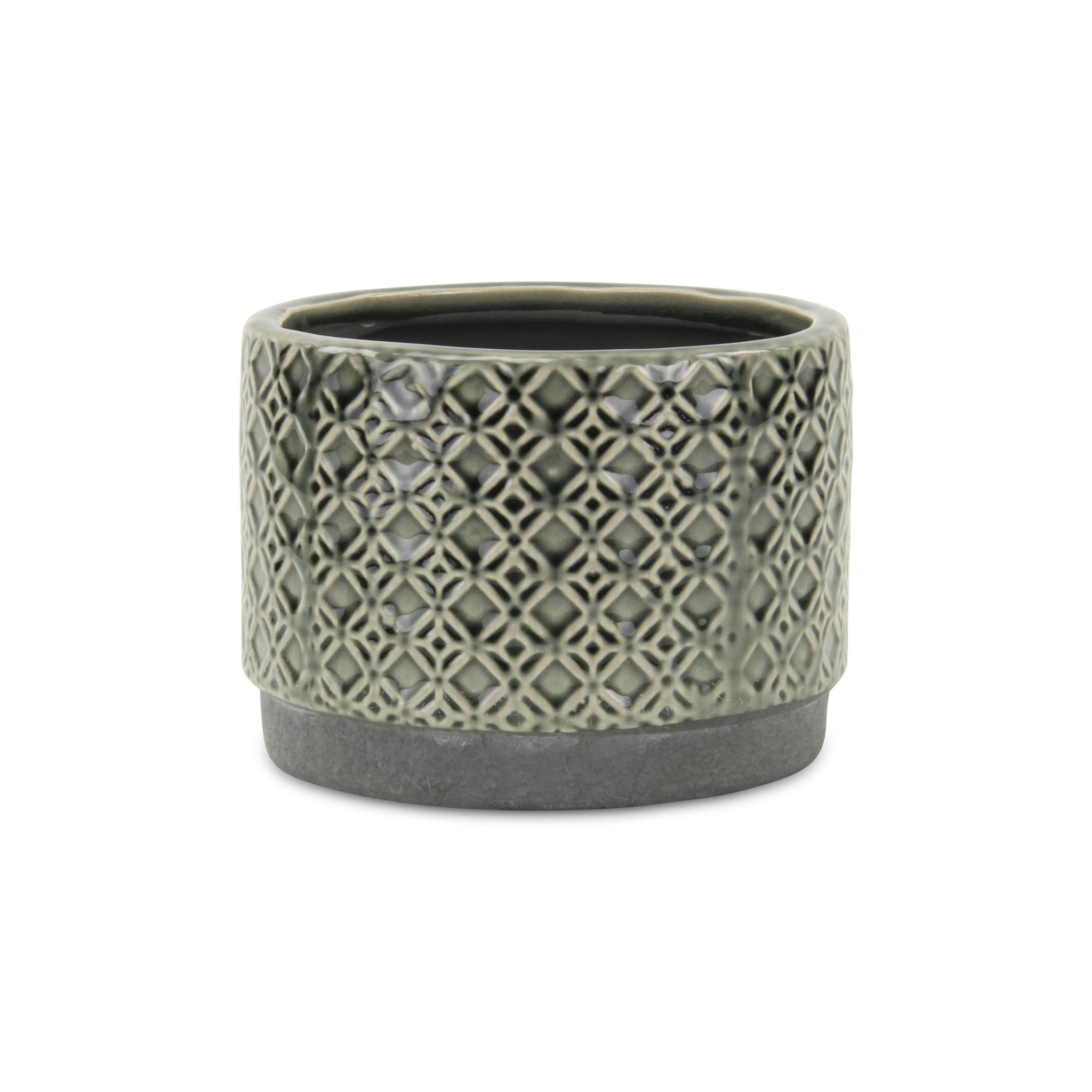 7" Gray Geometric Ceramic Indoor Outdoor Round Pot Planter - Homeroots - Flyclothing LLC