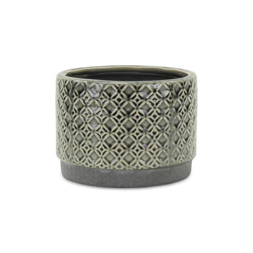 7" Gray Geometric Ceramic Indoor Outdoor Round Pot Planter - Homeroots - Flyclothing LLC