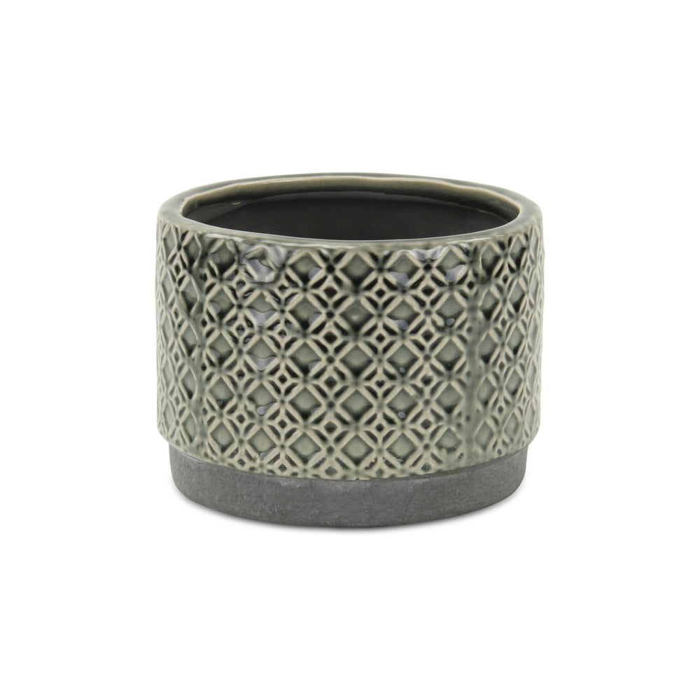7" Gray Geometric Ceramic Indoor Outdoor Round Pot Planter - Homeroots - Flyclothing LLC